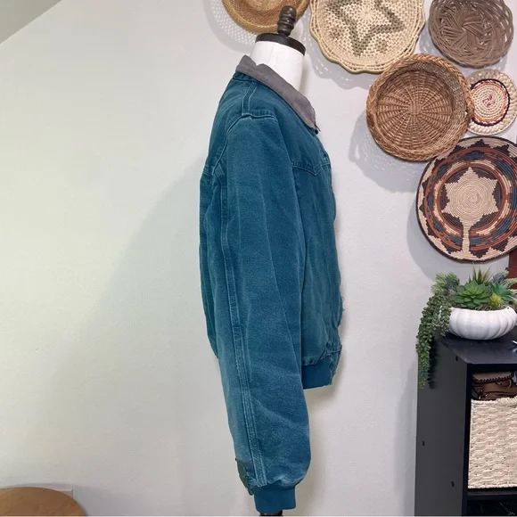 Carhartt J14DTL Dark Teal Quilted Flannel Lined Duck Santa Fe Work Jacket Large - Picture 3 of 15